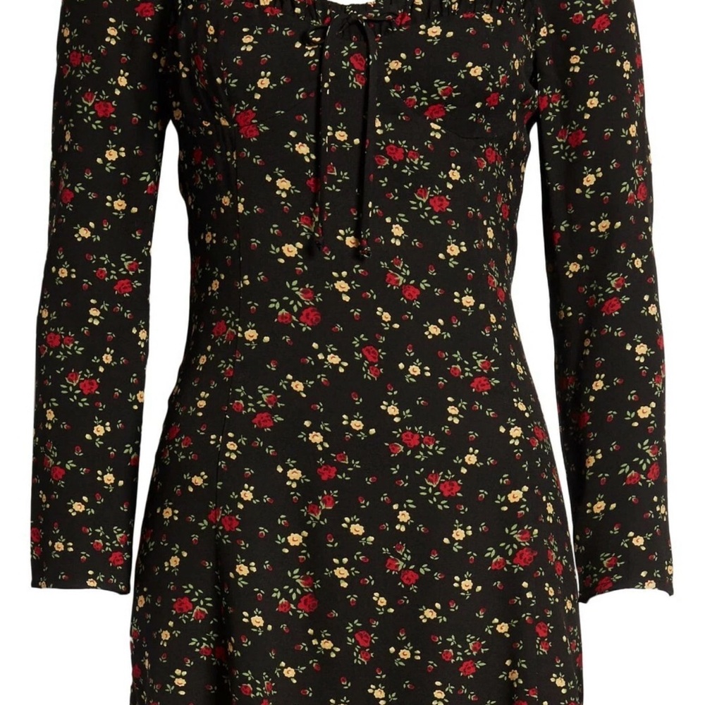 Reformation Black Floral Square-Neck Mini Dress - Picture 2 of 9